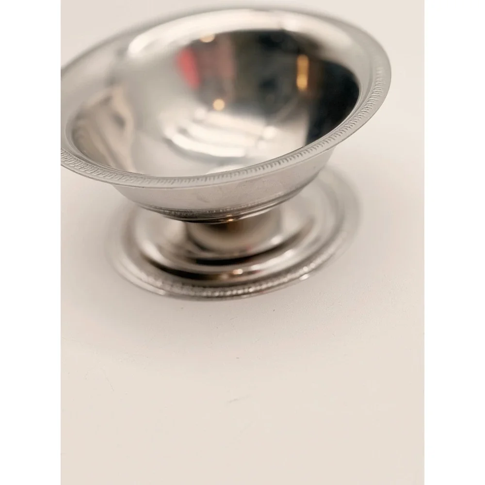 Vintage Stainless Steel Footed Dessert Bowl Beaded Rim Japan Silver 4 Inch